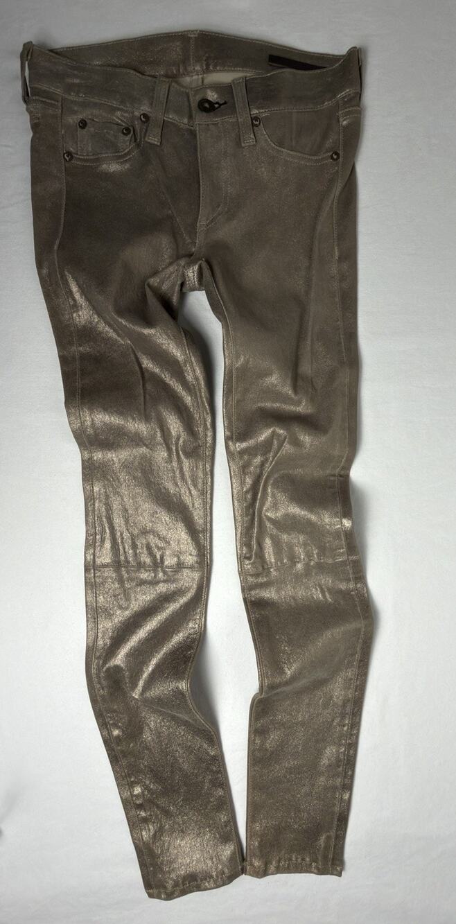 Rag & Bone JEAN Womens 24 Bronze Metallic Lamb Leather Skinny Pants Made USA